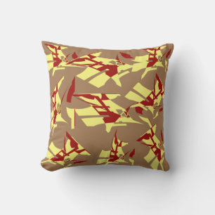 Gult Red Abstrakt Blommigt Modern Art Print on Tan Kudde