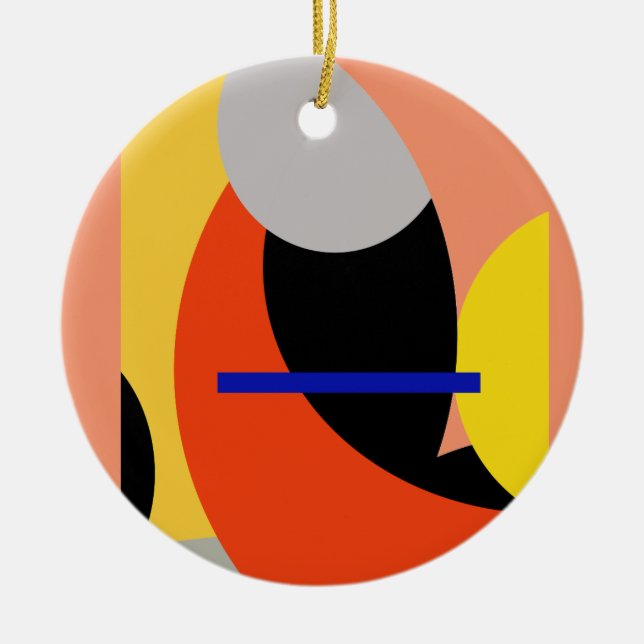 Gult Red Blue Abstrakt Art Julgransprydnad Keramik (Framsidan)
