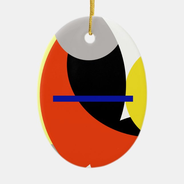 Gult Red Blue Abstrakt Art Julgransprydnad Keramik (Framsidan)