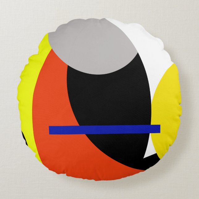 Gult Red Blue Abstrakt Art Rund Kudde (Framsidan)