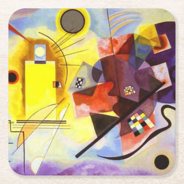 Gult Red Blue Kandinsky Abstrakt Painting Underlägg Papper Kvadrat (Framsidan)