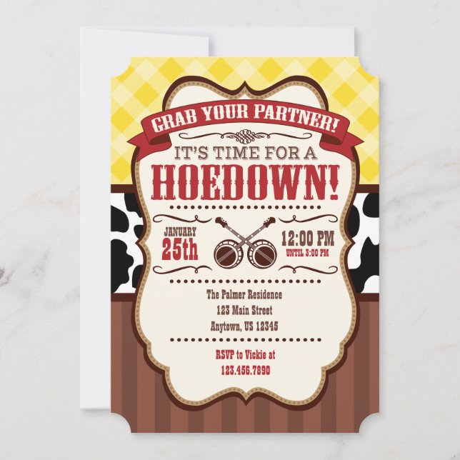 Gult Red Brown Hoedown Party-inbjudan Inbjudningar (Framsida)