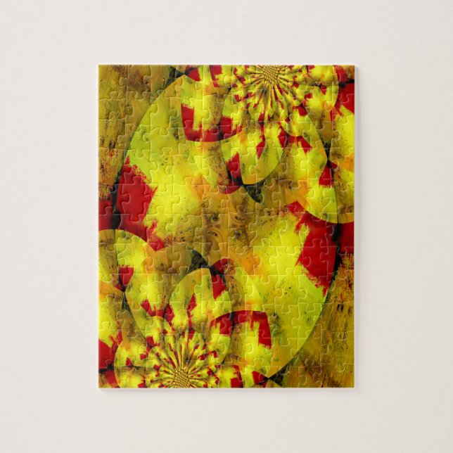 Gult Red Fractal Geometric Abstrakt Art Pussel (Vertikal)