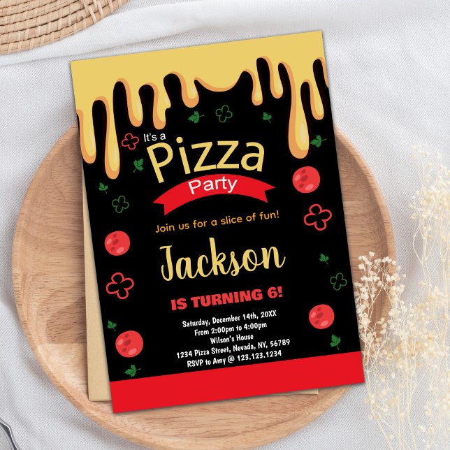 Gult Red Grönt Pizza Birthday-inbjudningar Inbjudningar (Yellow Red Green Pizza Birthday Invitations)