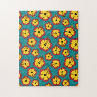 Gult Red Hibiscus Tropical Flowers Mönster Pussel