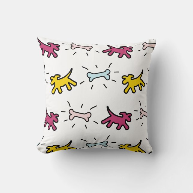 Gult red Hundar Blue Bones Graffiti Stil Pillow Kudde (Framsida)
