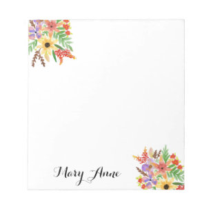 Gult Red Lila Watercolor Flowers Anteckningsblock