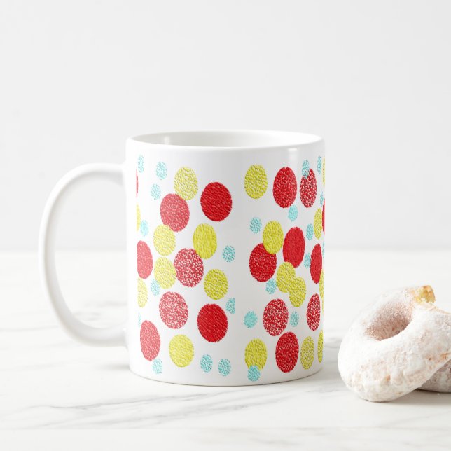 Gult Red och Blue Polka dots Mönster Kaffemugg (Med munk)