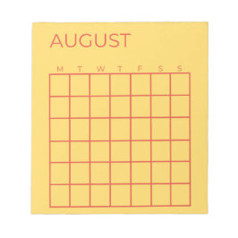 Gult Red Odated August Calendar for Planner Anteckningsblock