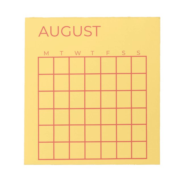 Gult Red Odated August Calendar for Planner Anteckningsblock (Framsida)