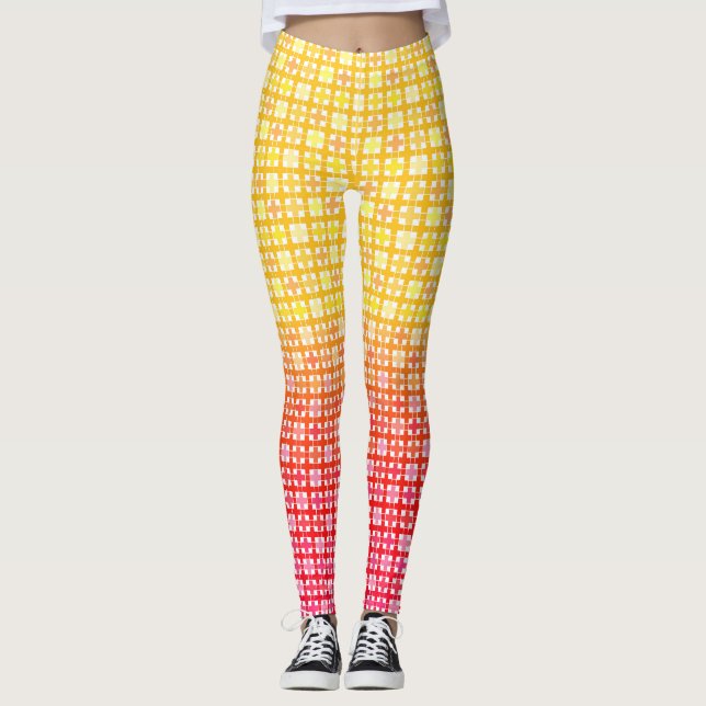 Gult Red-övertoning plaid mönster Leggings (Framsida)