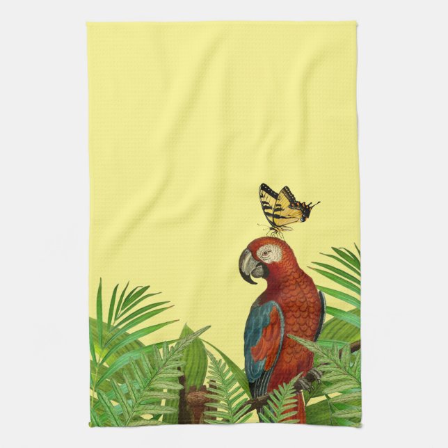 Gult Red Parrot Buttlerfly Kitchen Tea Towels Kökshandduk (Vertikal)