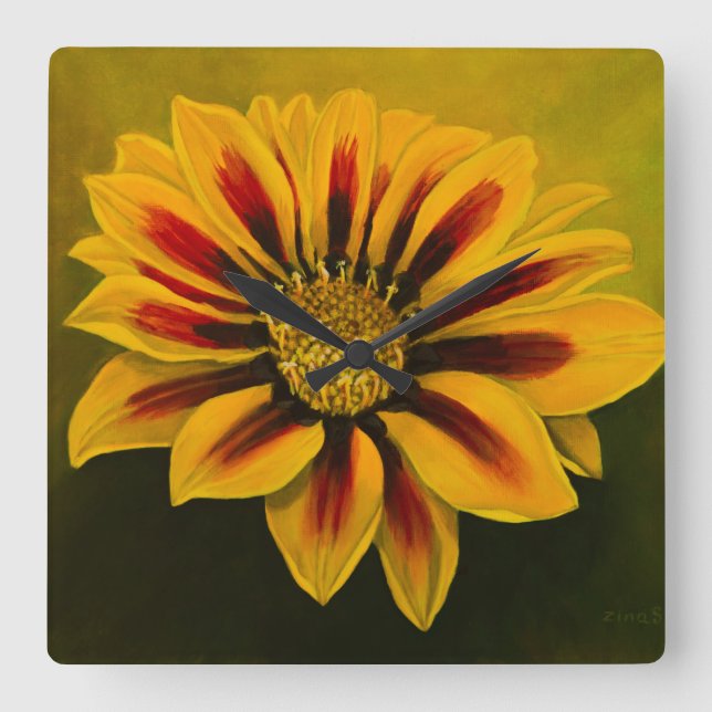 Gult Red rand Gazania-blomman Fyrkantig Klocka (Framsida)