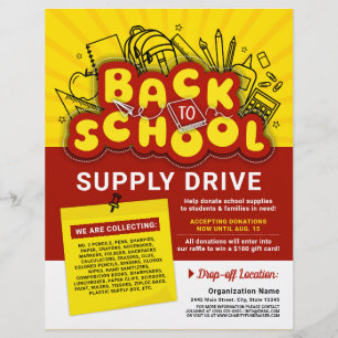 Gult & Red Roligt Back to school Supply Drive AD ( Reklamblad