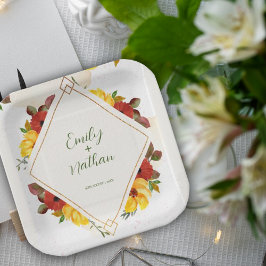 Gult Red Rustic Söt Watercolor Blommigt Bröllop