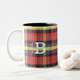 Gult & Red Tartan Checkered Monogram Namn Två-Tonad Mugg