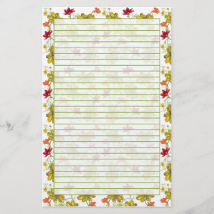 Gult Red Watercolor Wildblommor Grönt Lined Brevpapper