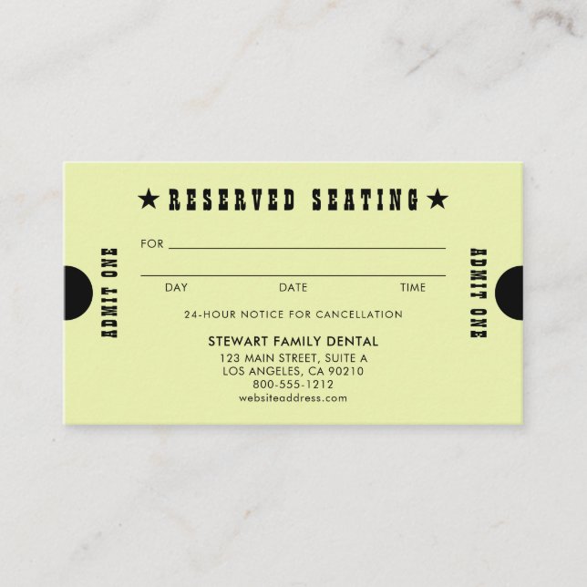 Gult reserverad Möte för sittande tandläkare Tidsbeställning Kort (Framsida)