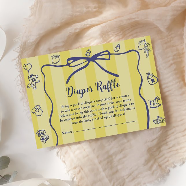 Gult Retro Cute Diaper Raffle Lemons Baby Shower Tilläggskort (Skapare uppladdad)