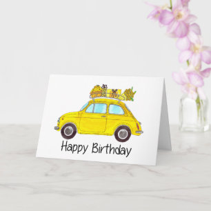 Gult Retro Fiat 500 födelsedag Kort