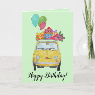 Gult Retro Fiat 500-födelsedagskort Kort