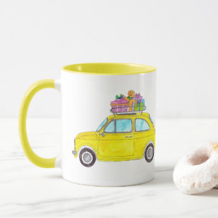 Gult Retro Fiat 500 julklappar Vattenfärg Mugg