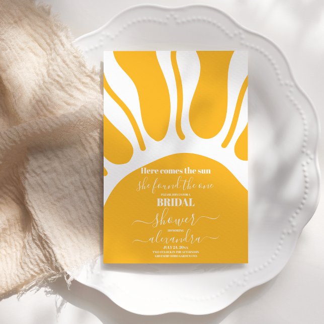 Gult Retro här kommer till Möhippan Sol Inbjudningar (Skapare uppladdad)