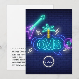 Gult Retro Music Neon Signs Studentfest Inv. Inbjudningar