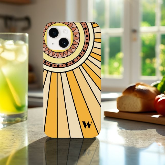 Gult Retro sol-Anpassningsbar, monogram brev (Skapare uppladdad)