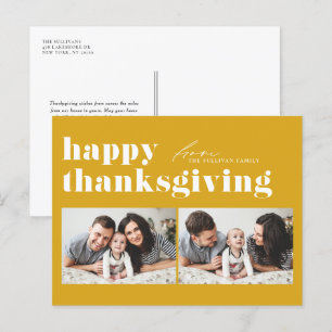 Gult Retro Typography Happy thanksgiving Photo Helg Vykort