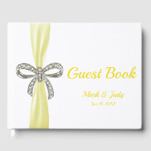 Gult Ribbon Diamond Bow Bröllop Guestbook