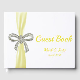 Gult Ribbon Diamond Bow Bröllop Guestbook Gästböcker