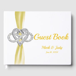 Gult Ribbon Infinity Heart Bröllop Guestbook Gästböcker