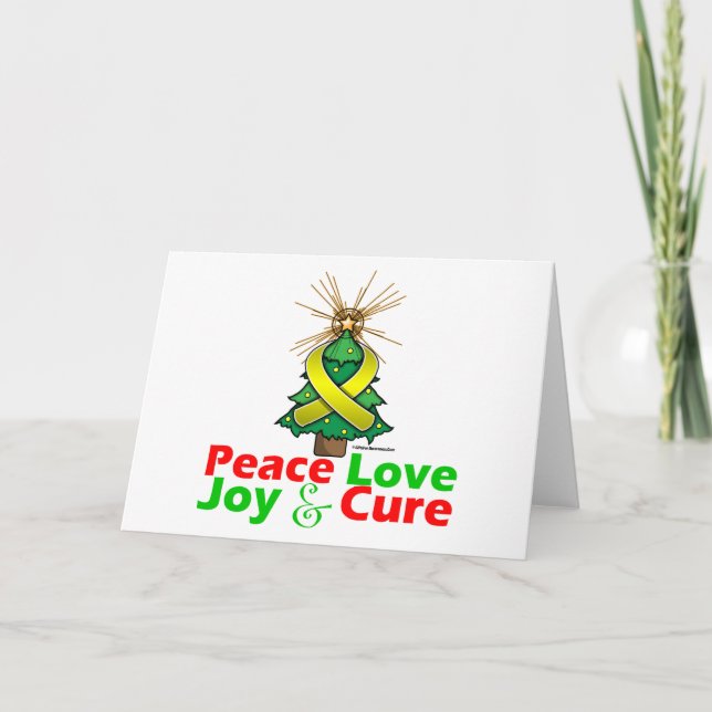 Gult Ribbon-julen Peace Kärlek, Joy & Cure Helgkort (Framsida)