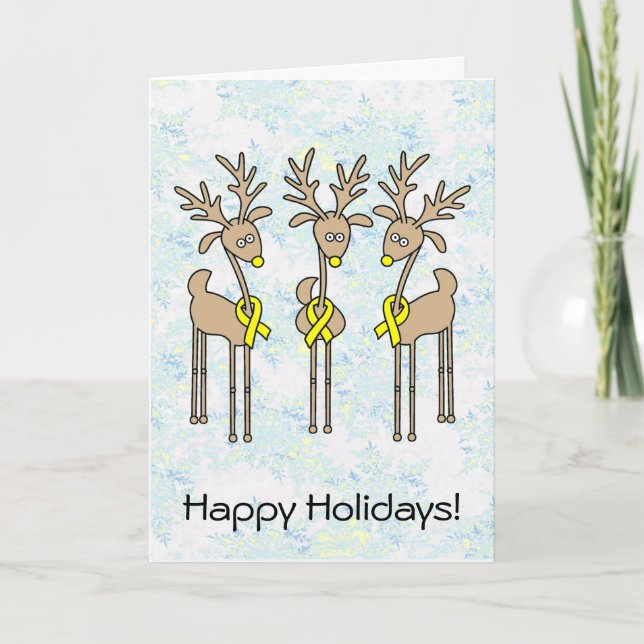Gult Ribbon Reindeer Helgkort (Framsida)