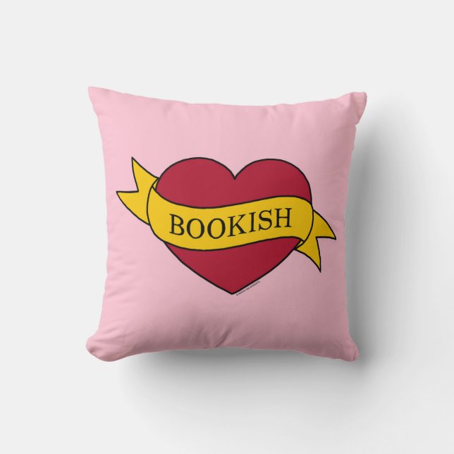 Gult Ribbon Rosa Bookish Heart Kudde (Framsida)
