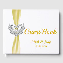 Gult Ribbon Silver Svanar Bröllop Guestbook