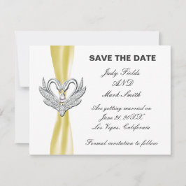 Gult Ribbon Silver Svanar Spara datumkortet Inbjudningar