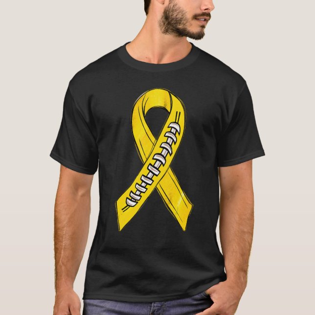 Gult Ribbon Spina Bifida Awareness Month Footbal T Shirt (Framsida)
