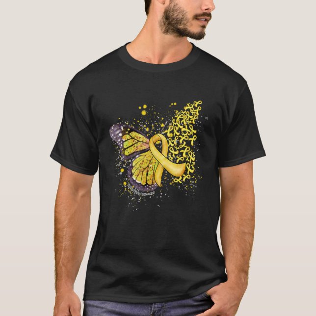 Gult Ribbon Spina Bifida-medvetandehöjande knapp T Shirt (Framsida)