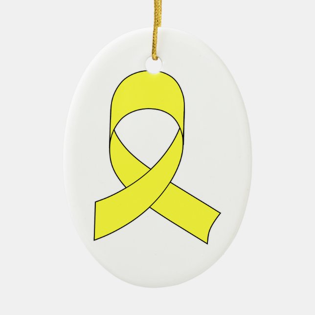 Gult Ribbon Teckning Julgransprydnad Keramik (Framsidan)