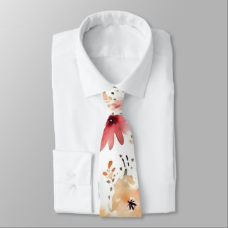 Gult & Ro Watercolor Blommigt Necktie Slips