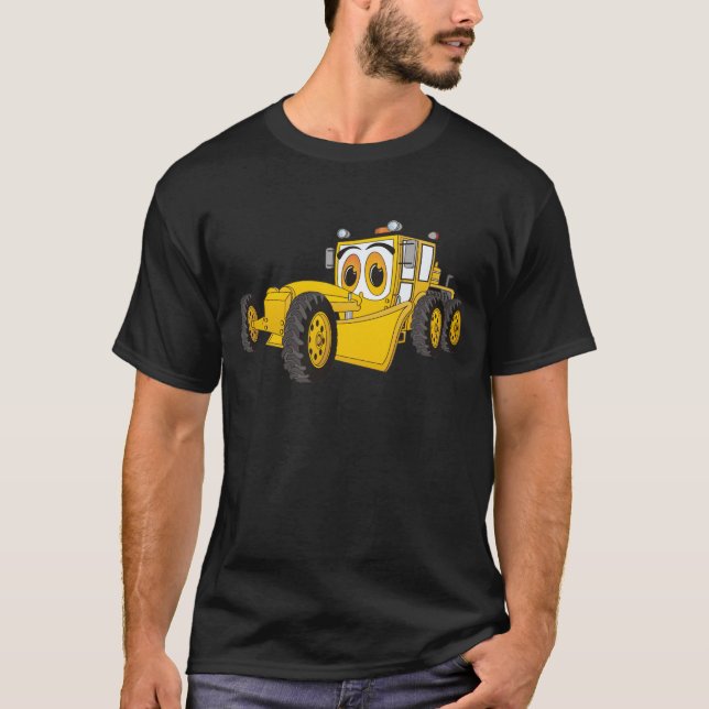 Gult Road Grader Tecknad T-shirt (Framsida)