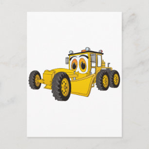 Gult Road Grader Tecknad Vykort