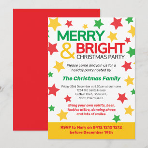 Gult röd i Merry och Bright jul-stjärnan party Inbjudningar