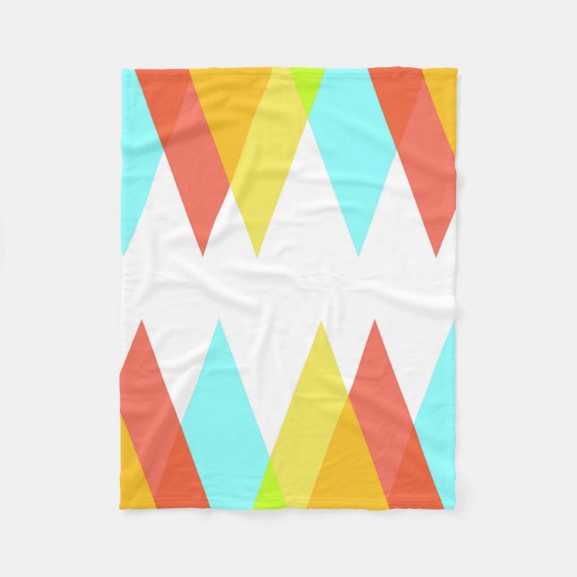 Gult-, röd- och kadeblå trianglar fleecefilt (Framsidan)