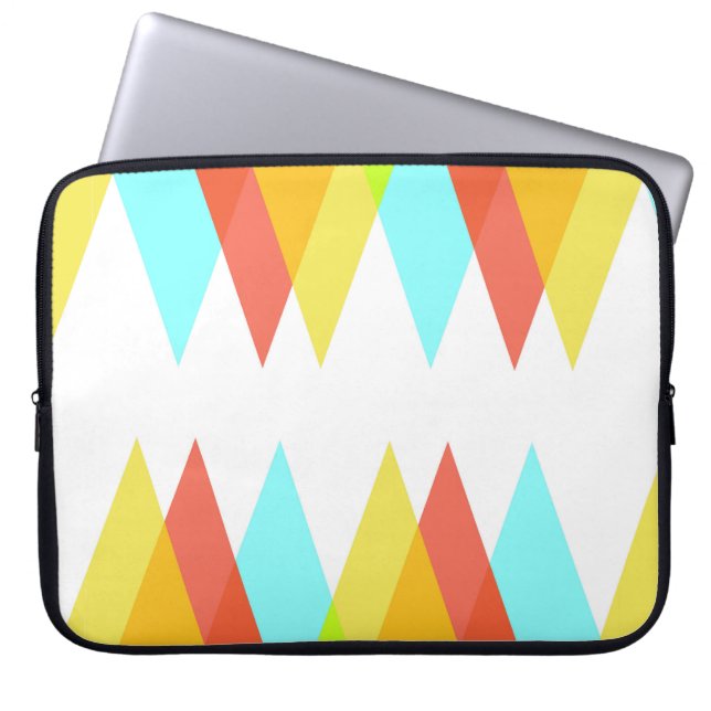 Gult-, röd- och kadeblå trianglar laptop fodral (Framsidan)