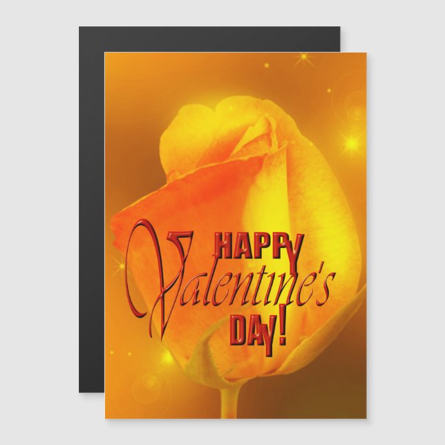 Gult Röd ros Valentindagen Magnetiskt kort (Fram/baksida)