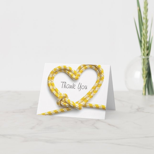 Gult Rope Heart klättertema Notecard Tack Kort (Framsida)