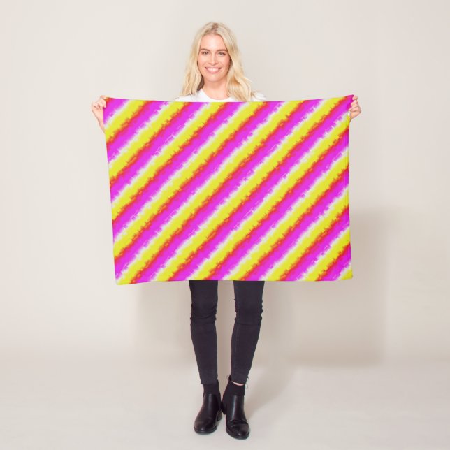 Gult Rosa Artdeco Rainbow Rand Fleecefilt (På plats)